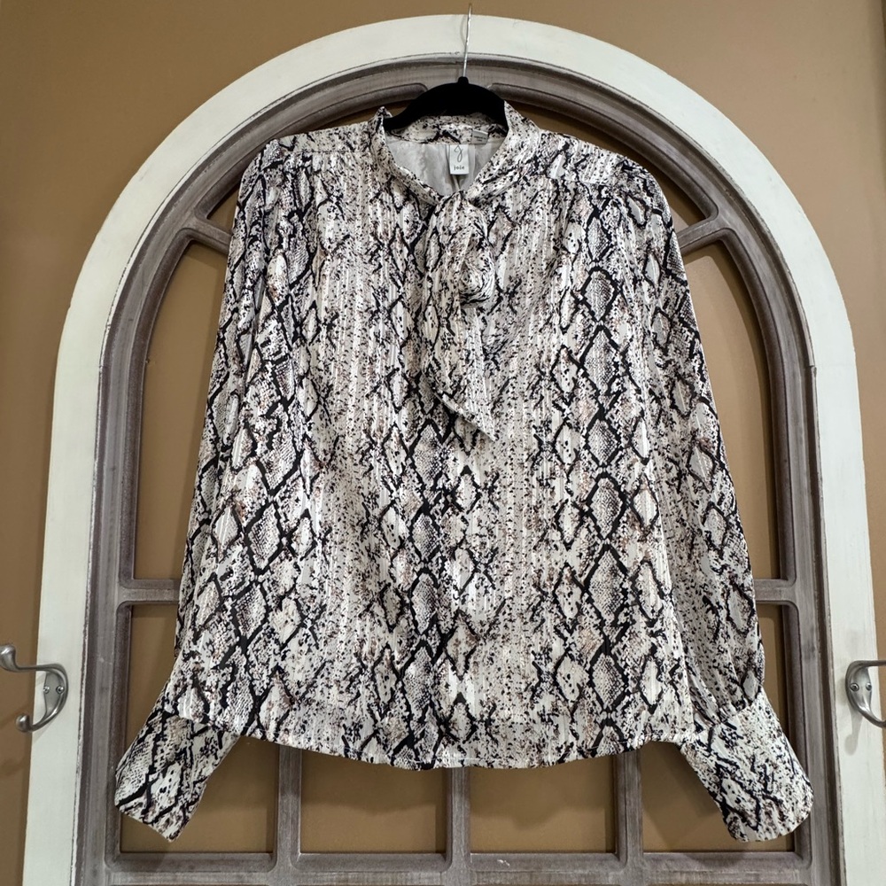 Joie Black and Cream Snake Print Blouse